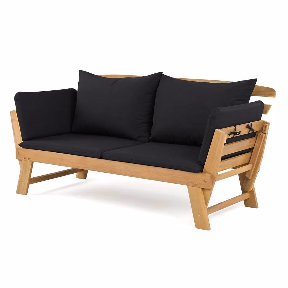 Costway Convertible Outdoor Daybed and Patio Sofa Bed with Adjustable Armrests in Black Acacia Wood – 3