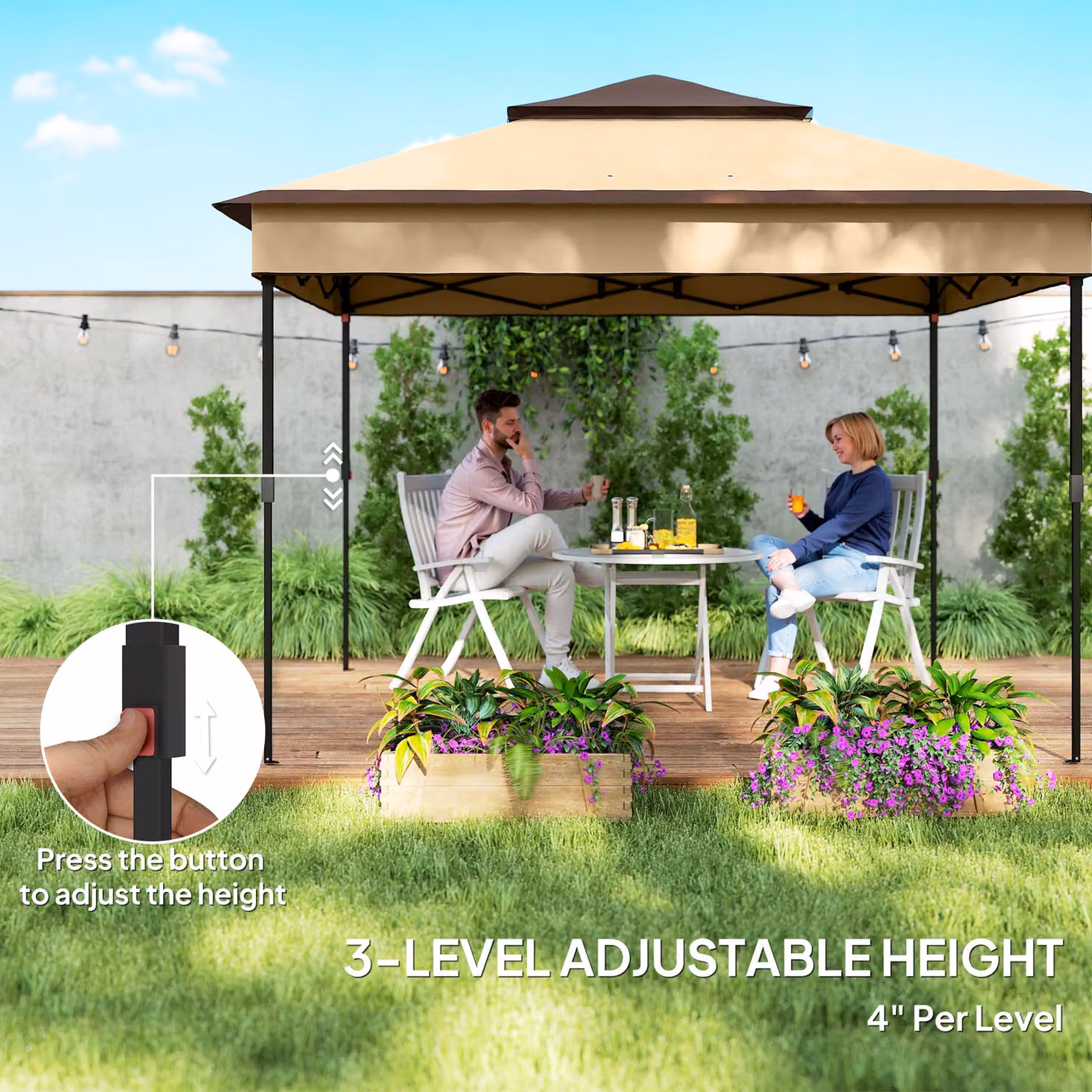 Outsunny Pop Up Gazebo with Netting and Carrying Bag, Beige, W: 300 cm, D: 300 cm, H: 272 cm – 5