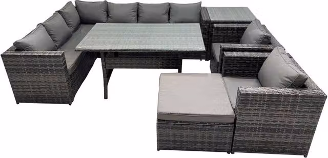 Fimous Modern Outdoor PE Rattan Sofa Set in Anthracite Grey with Matching Ottoman and Coffee Table