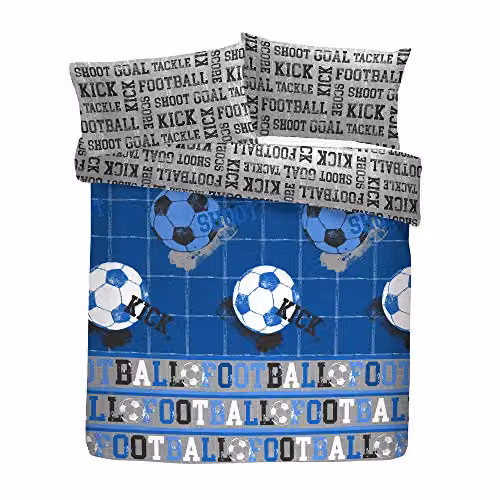 Bedlam Reversible Football Graphic Childrens Polycotton Duvet Cover Set, Blue, 200 x 200 cm – 3