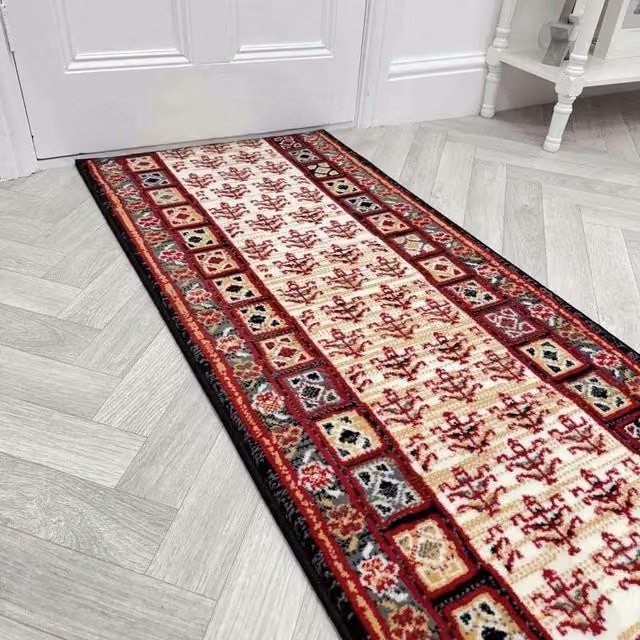 runrug Mayan Hallway Carpet Runner Rug in Black, W: 70 cm, L: 360 cm