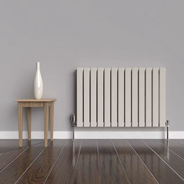 Lux Heat Flat Horizontal Double Coloured Radiator in Stone White, W: 91.0 cm, H: 60.0 cm