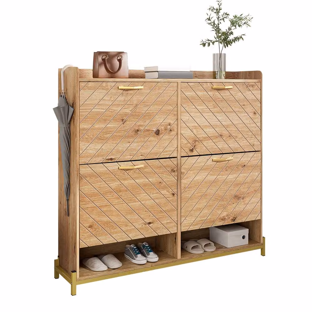 BTM Wooden Shoe Cabinet with Rattan Doors and Metal Frame in Brown and Beige – 2