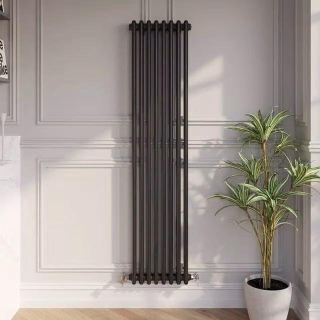 Temprazo Black Steel Wall Mounted Column Radiator H: 42.5 cm, W: 30.0 cm, D: 7.0 cm