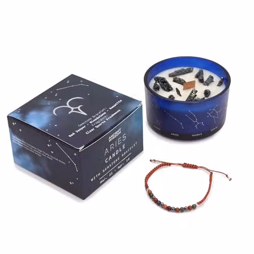 Serenityy Zodiac Crystal Candle with Gemstone Bracelet - Aries, Blue – 1