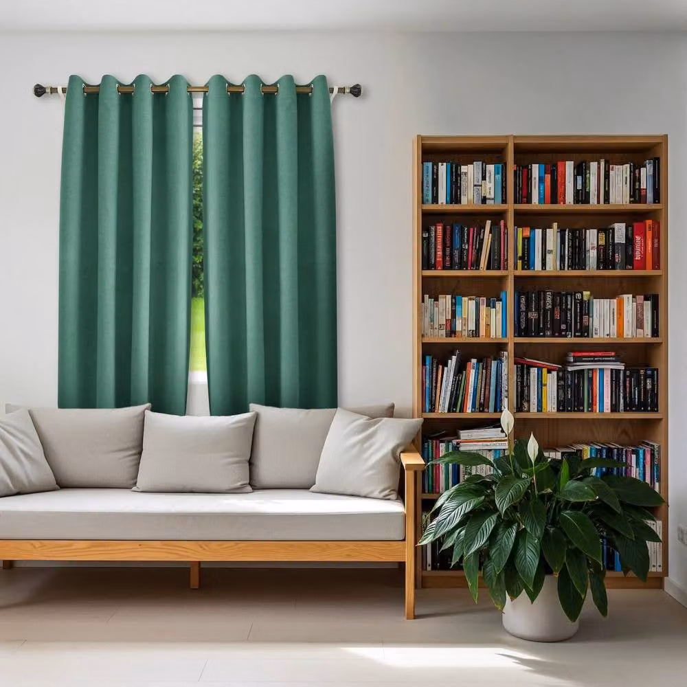 Happy Homewares Modern Textured Linen Fabric Blackout Eyelet Curtains, 2 Panels, Green, Width: 120 cm, Height: 160 cm – 4