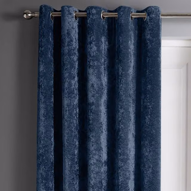 Intimates Navy Blue Crushed Velvet Eyelet Door Curtain, Width: 117 cm, Drop: 214 cm