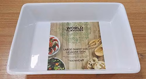 KitchenCraft White Stoneware Lasagne Dish, W: 33 cm, D: 23 cm, H: 3.15 cm – 4