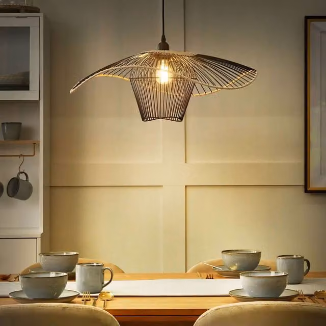 Wyld and Coco Black Rattan and Metal Pendant Lamp W: 60 cm, H: 110 cm – 1