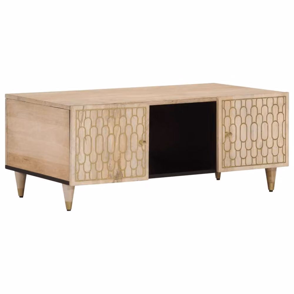 Berkfield Home Beautiful Coffee Table in Light Brown Mango Wood, W/D/H: 100 x 54 x 40 cm – 2