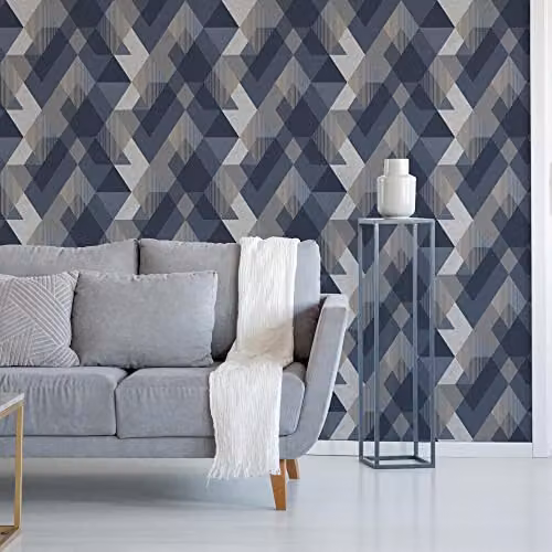 Graham & Brown Sublime Navy Decadence Diamond Geometric Abstract Wallpaper in Blue – 2