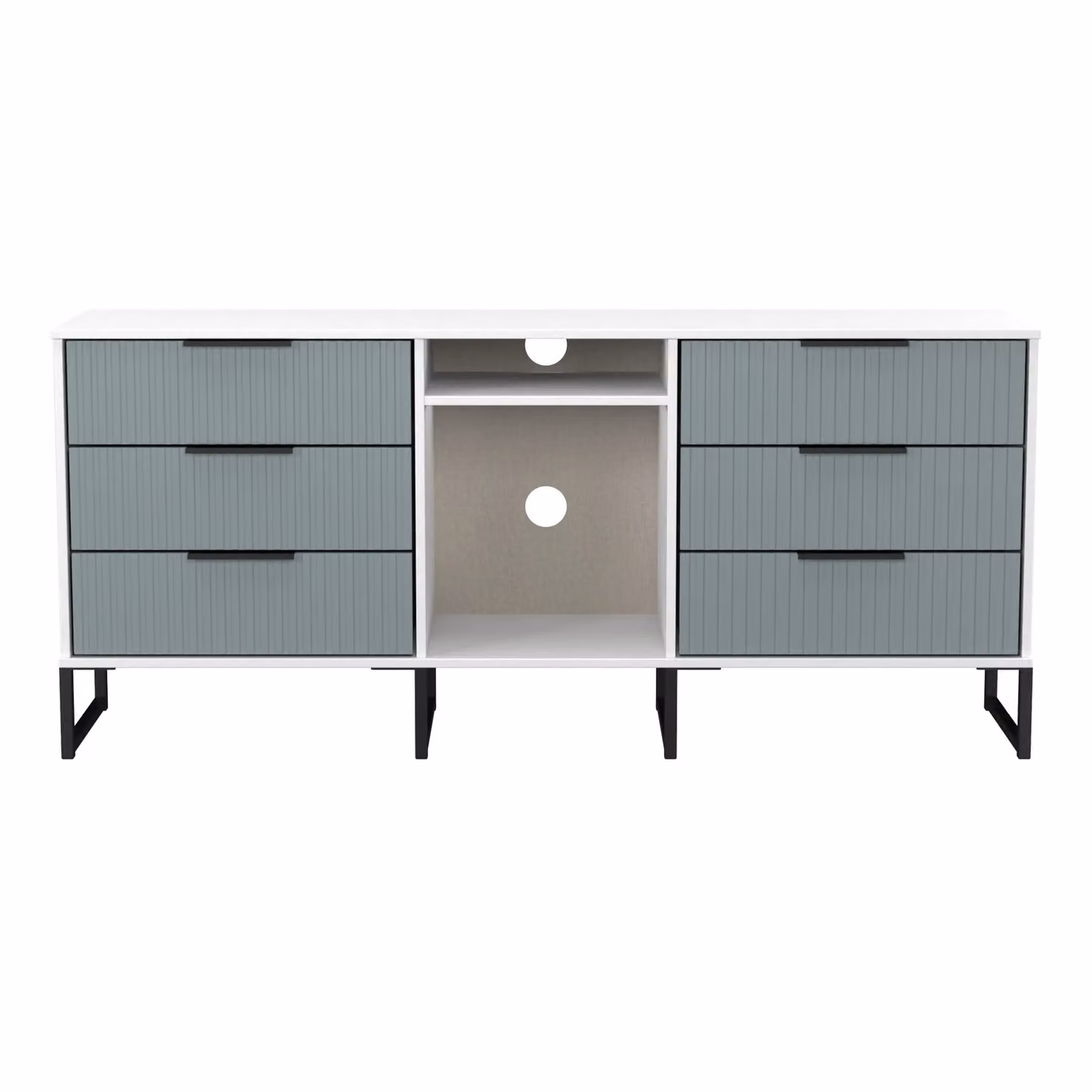 Ready Assembled 2 U Menai 6 Drawer Sideboard in Duck Egg Blue and Black – 2