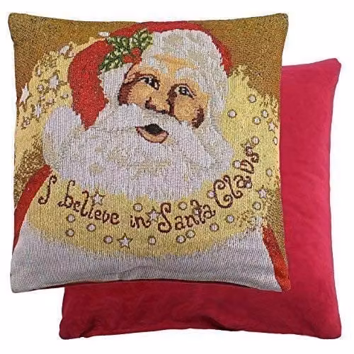 Luxury Living I Believe Christmas Tapestry Decorative Cushion Cover, Red and Gold, W/D/H: 45 x 45 x 4.57 cm – 1