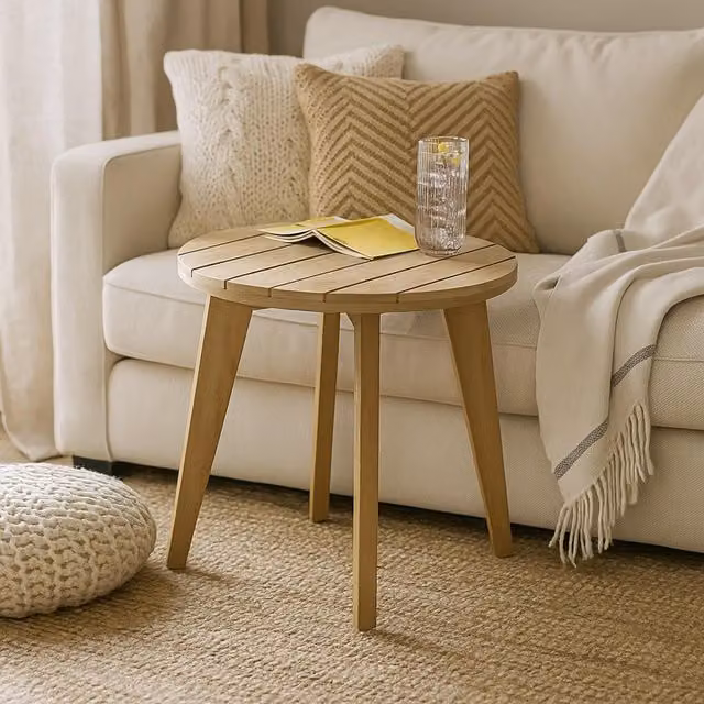 FurnitureboxUK Iko Round Acacia Wood Side Table in Brown for Indoor and Outdoor Use