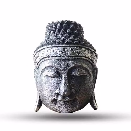 Serenityy Silver Buddha Head Wood Decoration, Height: 25 cm, Width: 24 cm