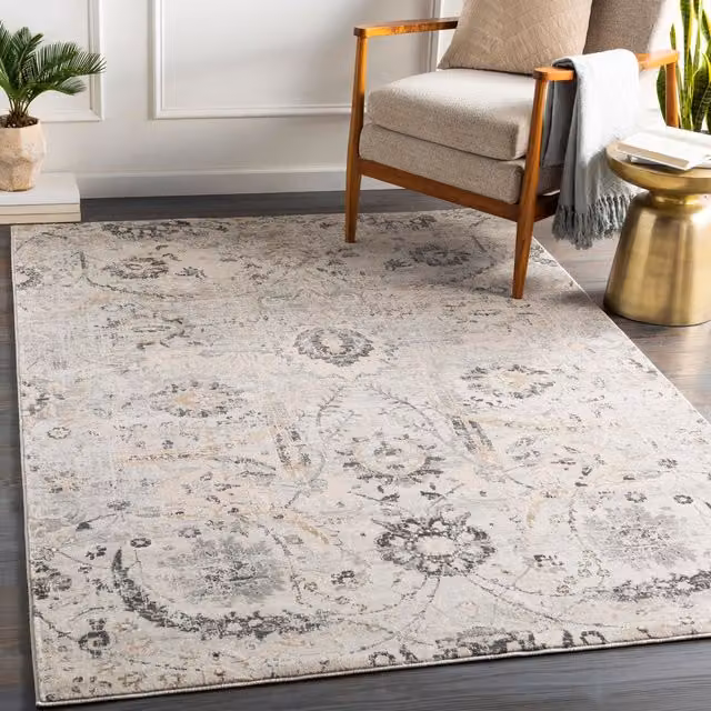 Livabliss Charcoal Traditional Floral Boho Living Room Rug, W: 130 cm x L: 190 cm