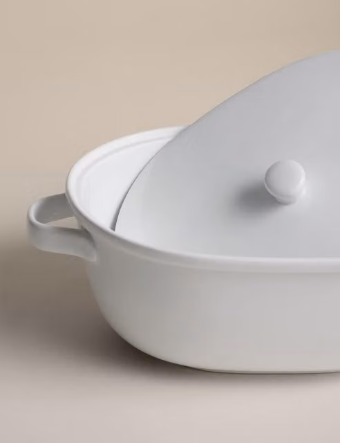 M&S Maxim White Ceramic Casserole Dish with Lid and Handles