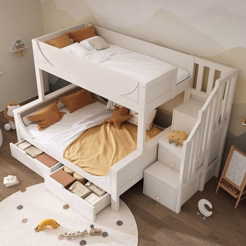 STILVORA Junior White Bunk Bed Frame with Storage Drawers and Stairs – 2
