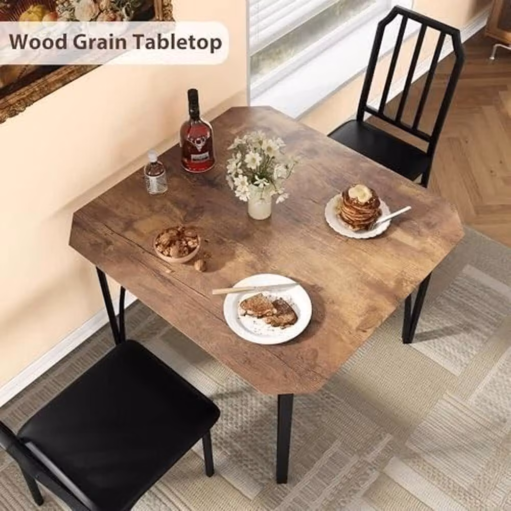 VOGREX 3 Piece Black Wood Kitchen Dining Table Set for 2 Adults – 3