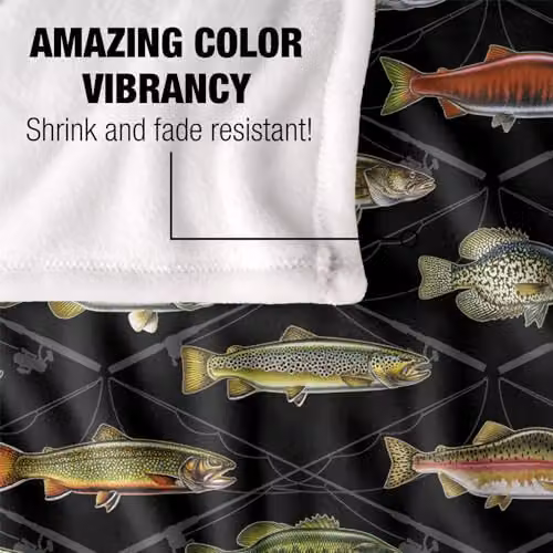 JQ Licensing Fish and Crossed Fishing Rods Pattern Super Soft Fleece Throw Blanket, Multicolour, W: 91 cm, D: 147 cm – 3