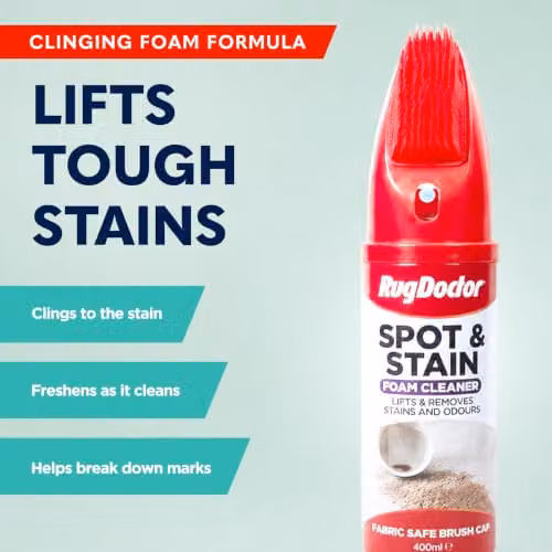 Rug Doctor Spot and Stain Foam Cleaner with Integrated Brush, 400ml for Fabric, Upholstery and Carpet Stains – 3