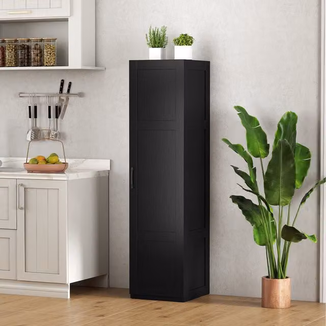 Costway Modern Black Matt Wood Kitchen Tall Storage Cabinet, H 150 x W 40 x D 40 cm