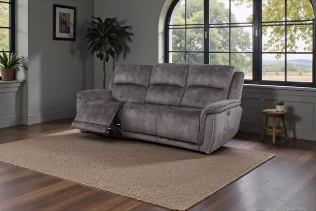 META Majestik 3 Seater Power Recliner Sofa in Dark Grey with USB Charging – 1