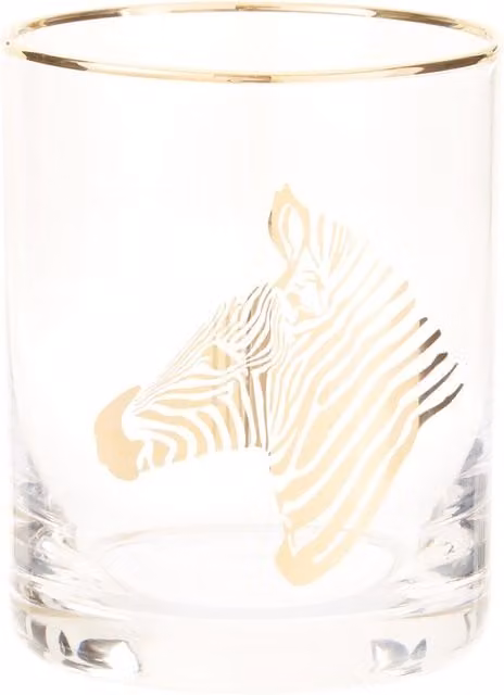 Orsina Zebra Print Handcrafted Glass Tumbler, 380ml, Transparent and Gold