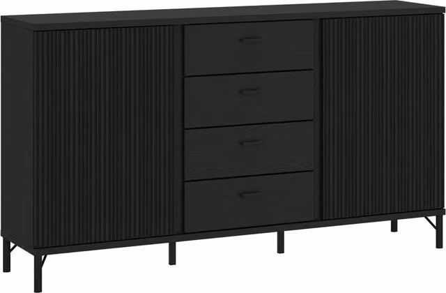 Furniture To Go Lusaka Modern Sideboard with 2 Doors and 4 Drawers in Black Graphite Matt Oak Finish