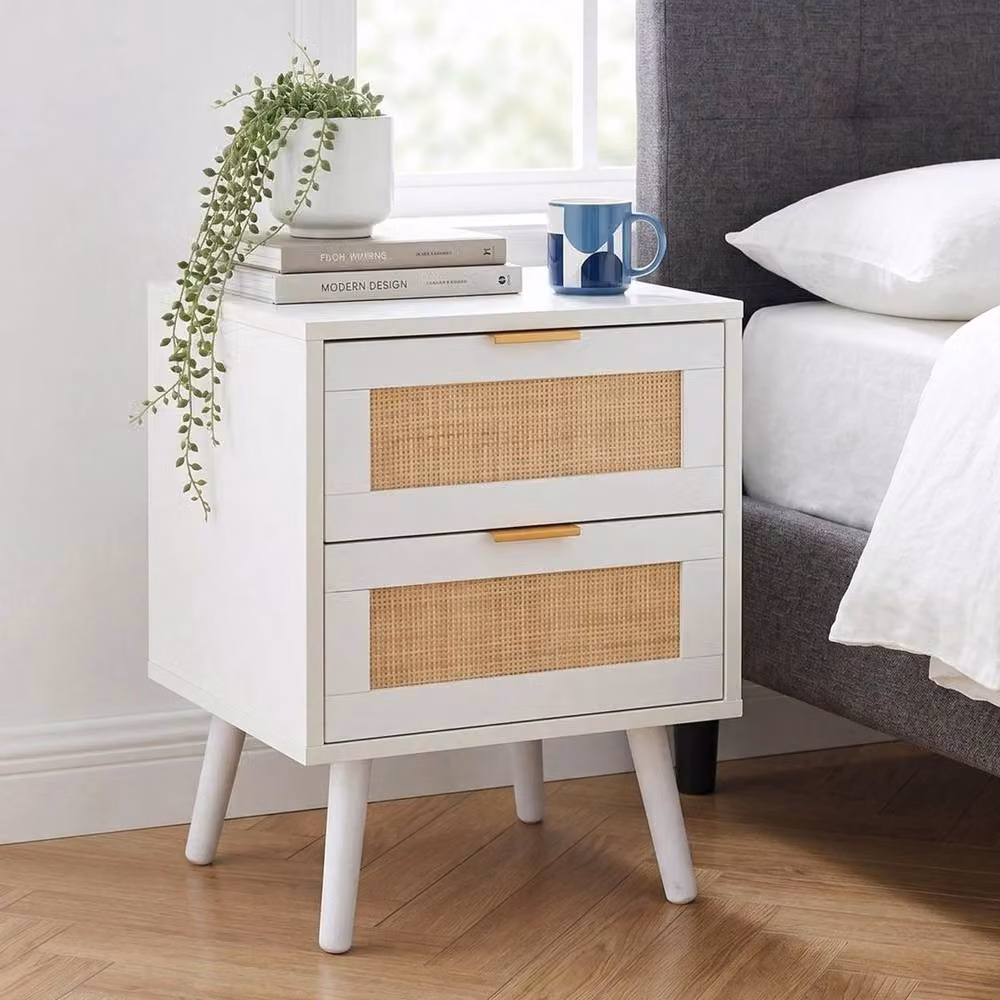 KORVIXA White Rattan 2 Drawer Bedside Cabinets, 2 Pack – 2