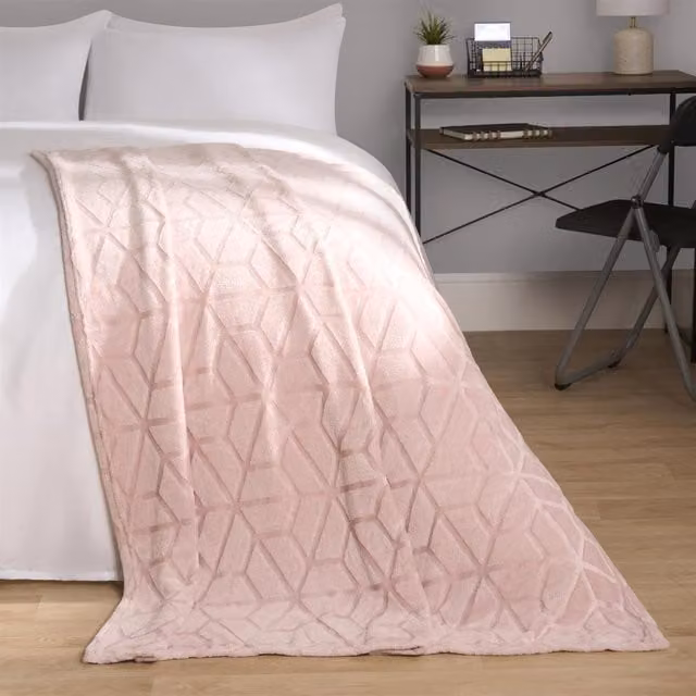 OHS Geo Embossed Flannel Fleece Throw in Blush Pink