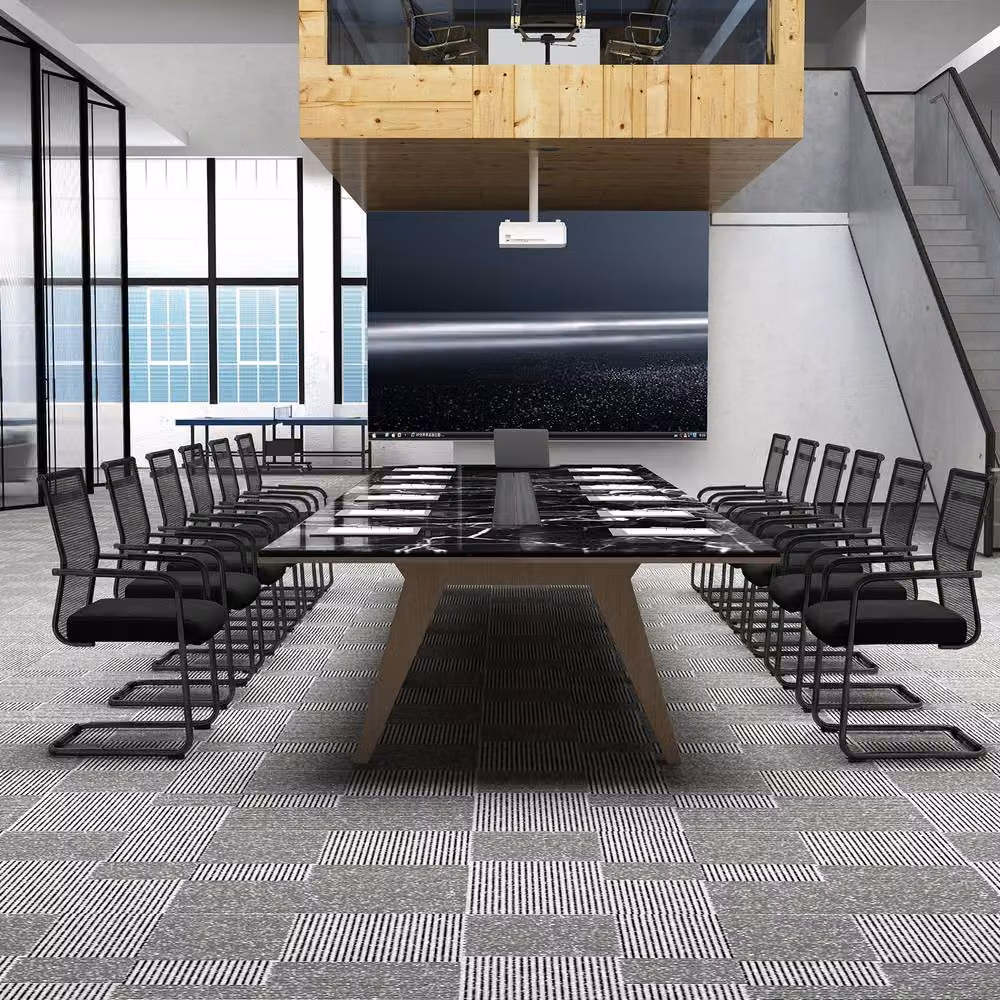 Costway Set of 4 Stackable Mid Back Office Reception Guest Chairs in Black Fabric – 9