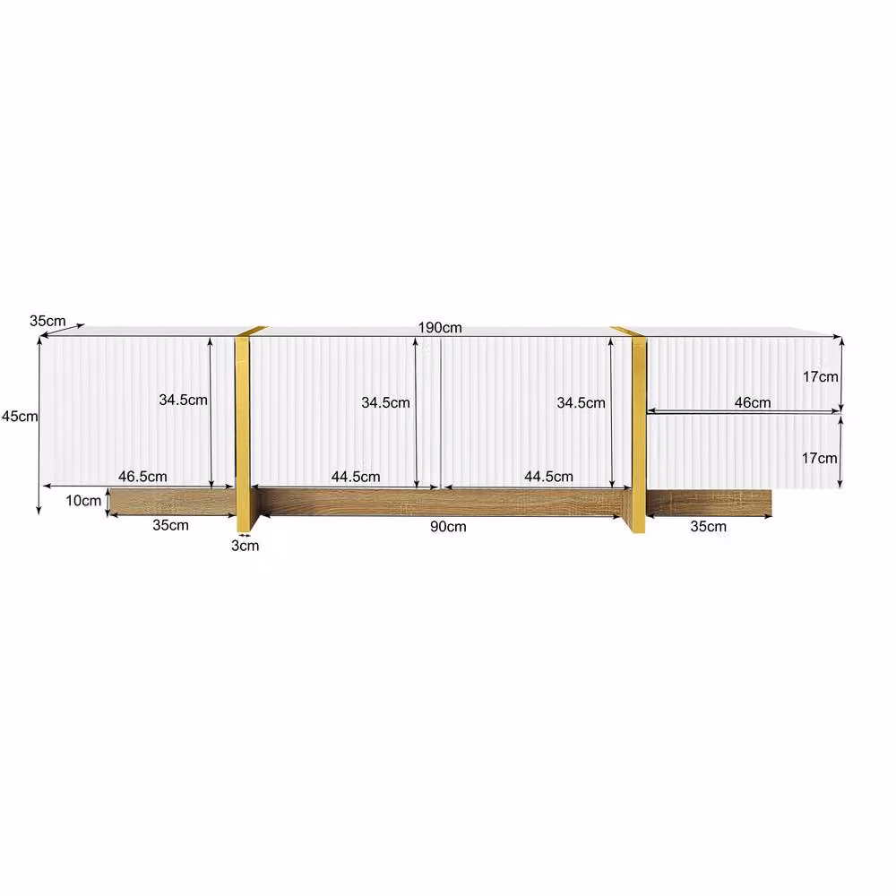 Merax Modern Fluted TV Lowboard with 3 Doors and 2 Drawers, W/D/H: 190 x 45 x 35 cm – 3