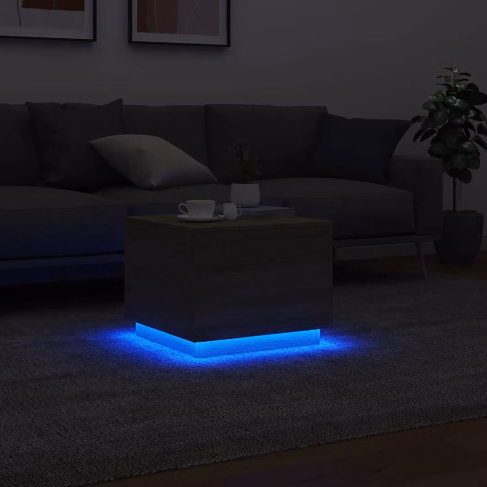 Berkfield Home Sonoma Oak Coffee Table with LED Lights in Light Tan, W/D/H: 50 x 50 x 40 cm – 4