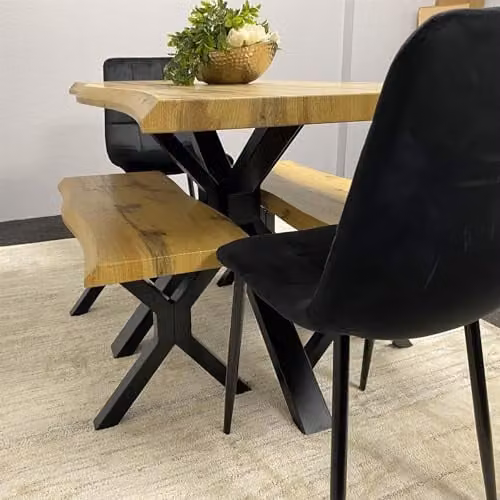 KOSY KOALA Minimalist Wooden Dining Table Set with Bench and 2 Black Chairs in Brown and Black – 3
