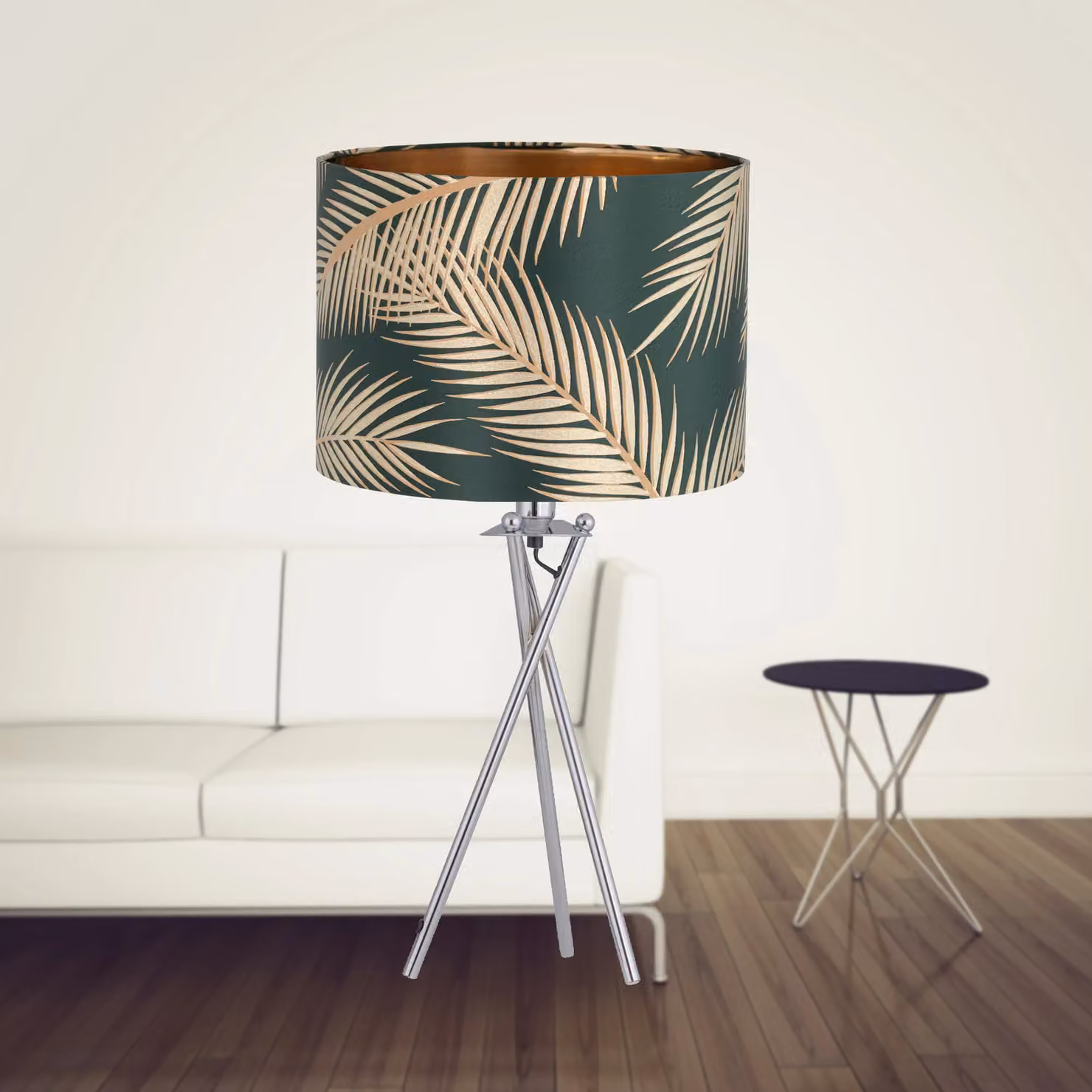 First Choice Lighting Tropica Chrome Tripod Table Lamp with Green Fabric Shade – 2