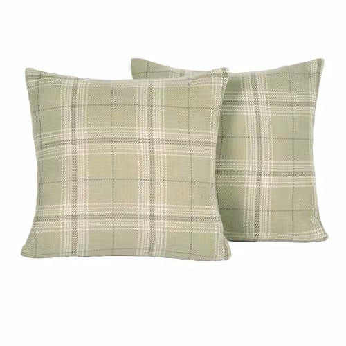 OHS Pack of 2 Woven Check Cushion Covers in Green, W/D/H: 45 x 45 x 45 cm