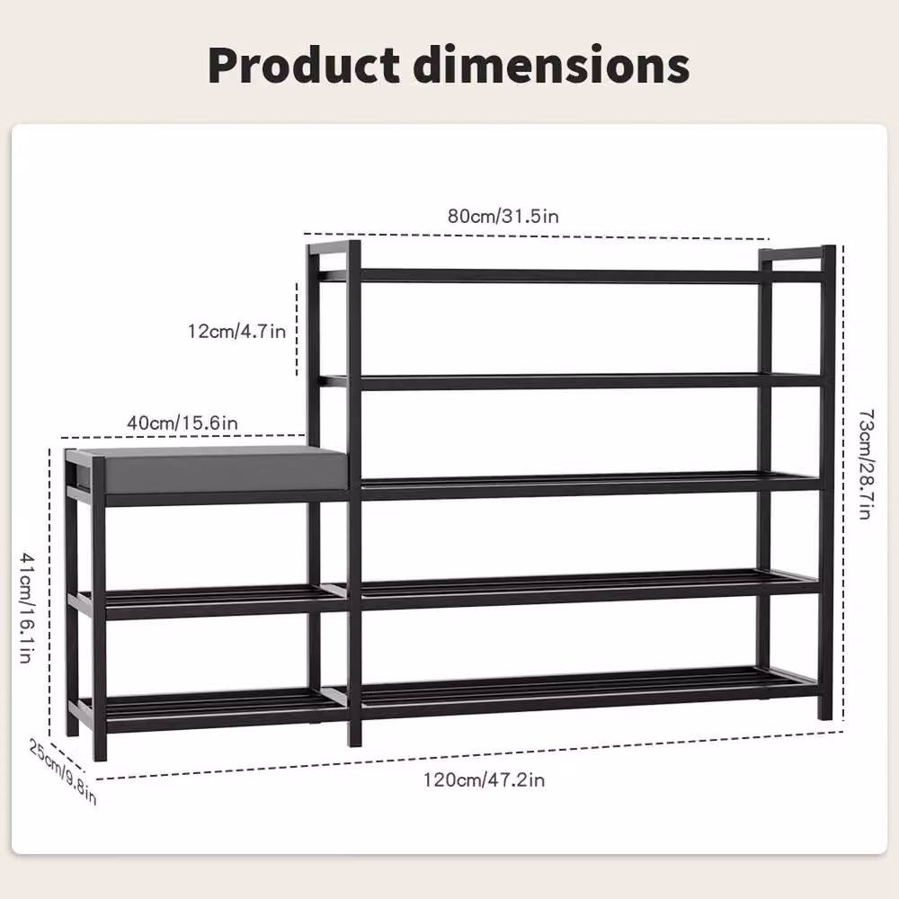 EONLION Black Metal Shoe Bench and Storage Rack Unit – 2