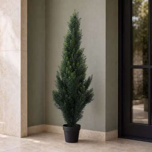 Leaf UV Resistant Artificial Cedar Cypress Topiary Tree in Green, Height: 90 cm, Width: 25 cm, Depth: 25 cm – 2