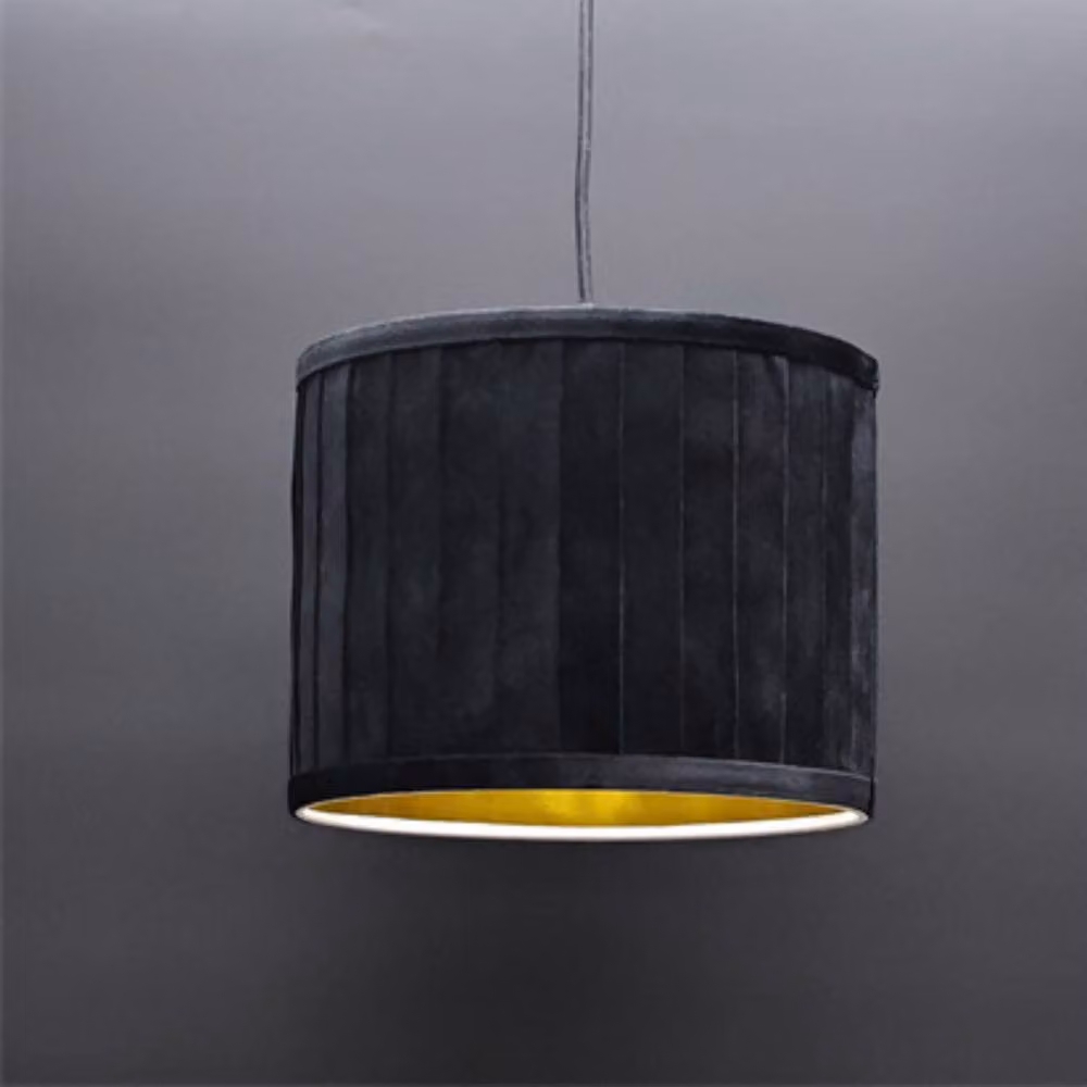 First Choice Lighting Sundance Black Velvet Pleated Round Lamp Shade with Gold Inner, Diameter: 25 cm – 2