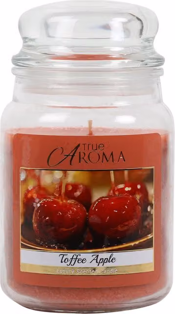 True Aroma Toffee Apple Large Mason Jar Candle, Red, Fruity and Gourmand Scent