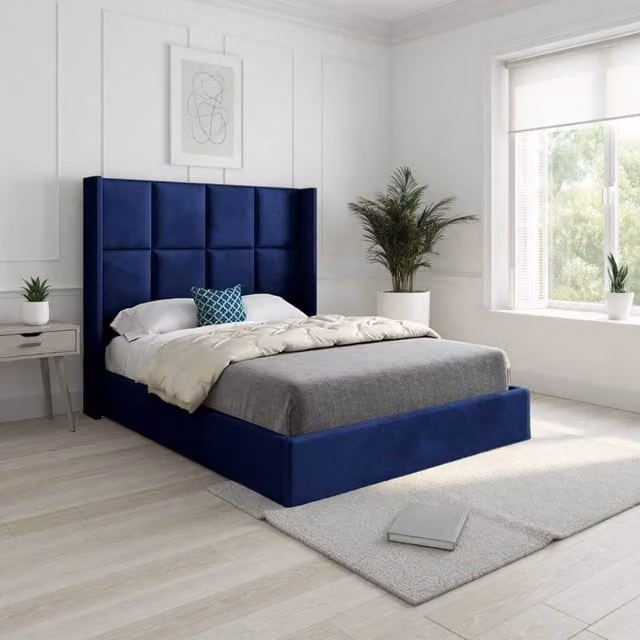 Casani Robertsbridge Upholstered Blue Velvet Designer Bed Frame, Super King, W/D/H: 200 x 137 x 189 cm – 1
