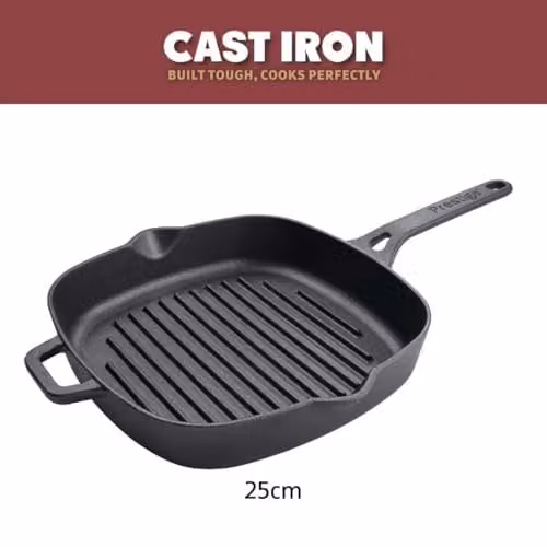 Prestige Black Cast Iron Grill Pan, 25 cm, Oven Safe – 4
