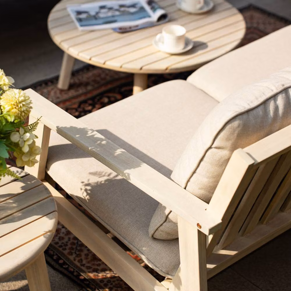 Direct Wicker 6-Piece Outdoor Sectional Sofa Set with Beige Upholstered Cushions and Acacia Wood Frame – 2