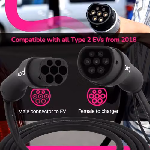 Cord Type 2 to Type 2 EV Charging Cable, 32amp, 7.4kW, 10 Metre, Single Phase, Black & White – 4