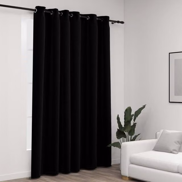 Berkfield Linen-Look Blackout Eyelet Curtains, Black, W: 290 cm, H: 245 cm