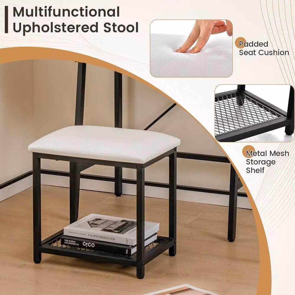 CASART Ladder Dressing Table Set with Stool and Flip-up Mirror in Brown – 8