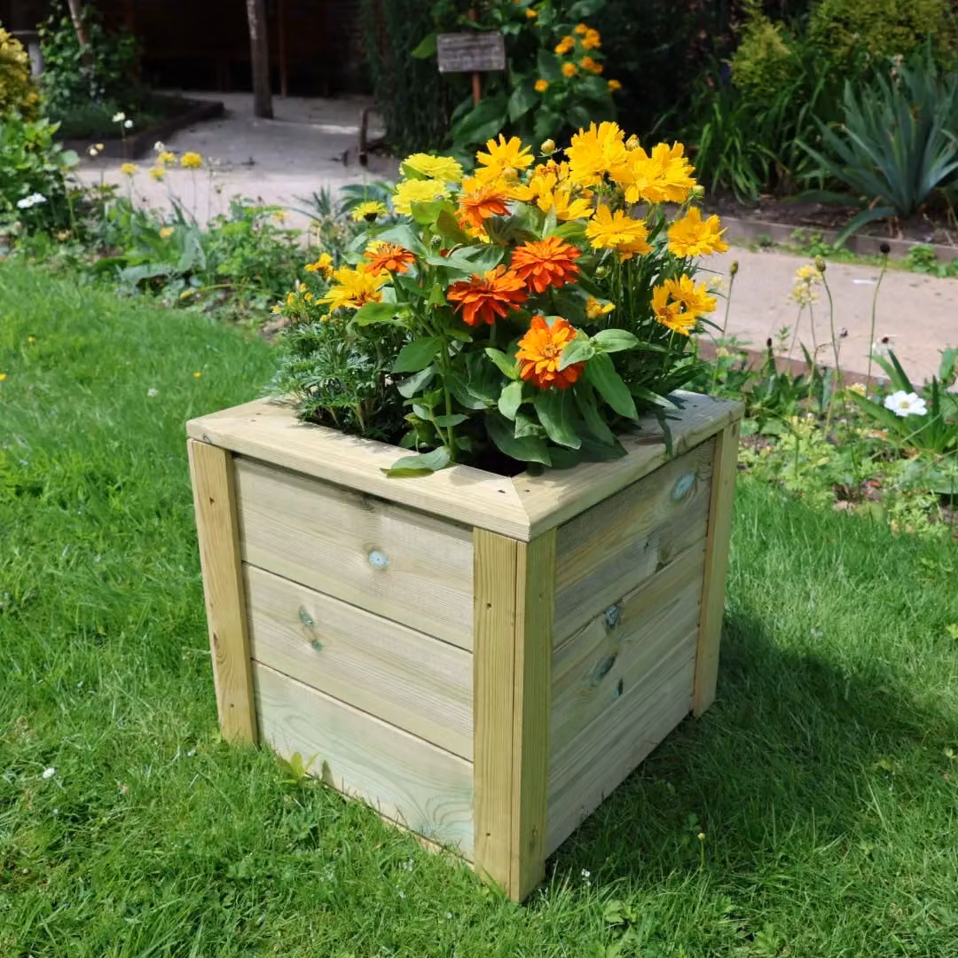 Churnet Valley Garden Furniture Ltd Multi Pack of 3 Brown Wooden Square Planter Tubs, W/D/H: 40 x 40 x 40 cm – 2