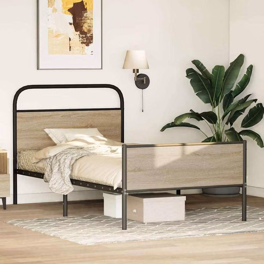 Berkfield Home Sonoma Oak Bed Frame in Light Brown, W/D/H: 100 x 200 cm – 2