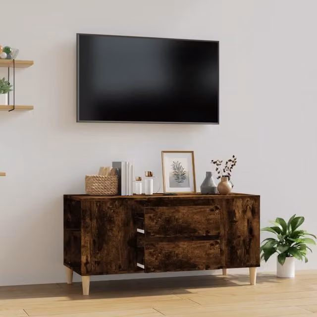 Berkfield Home Smoked Oak TV Cabinet in Brown, W/D/H: 102 x 44.5 x 50 cm